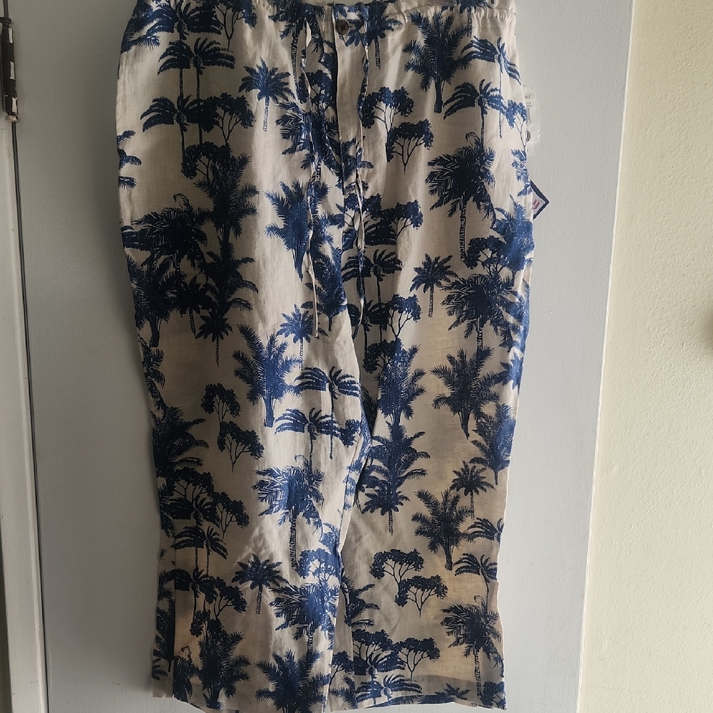 Cream and Blue 3/4 Pants with Relaxed Fit